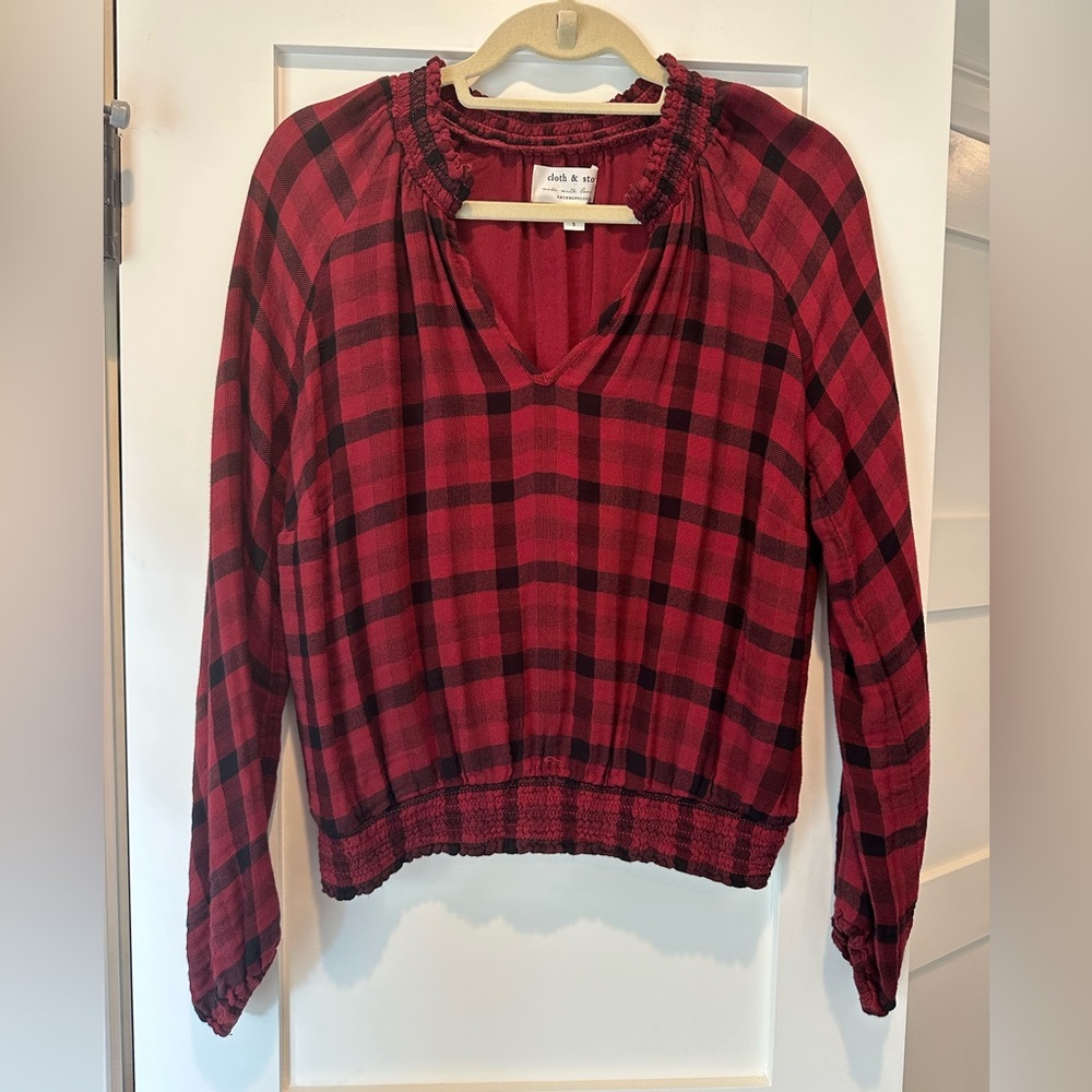 Anthropologie Cloth & Stone Sara Plaid Long Sleeve Top